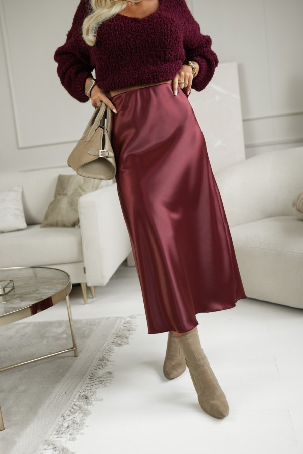 Spódnica satynowa maxi nati na gumę burgundowa