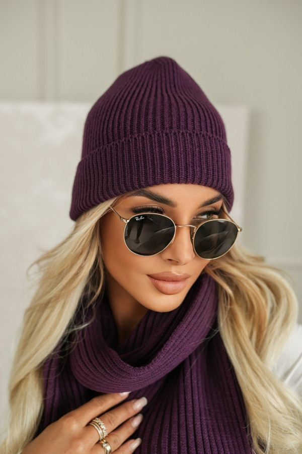 Czapka dzianinowa z wełną fioletowa