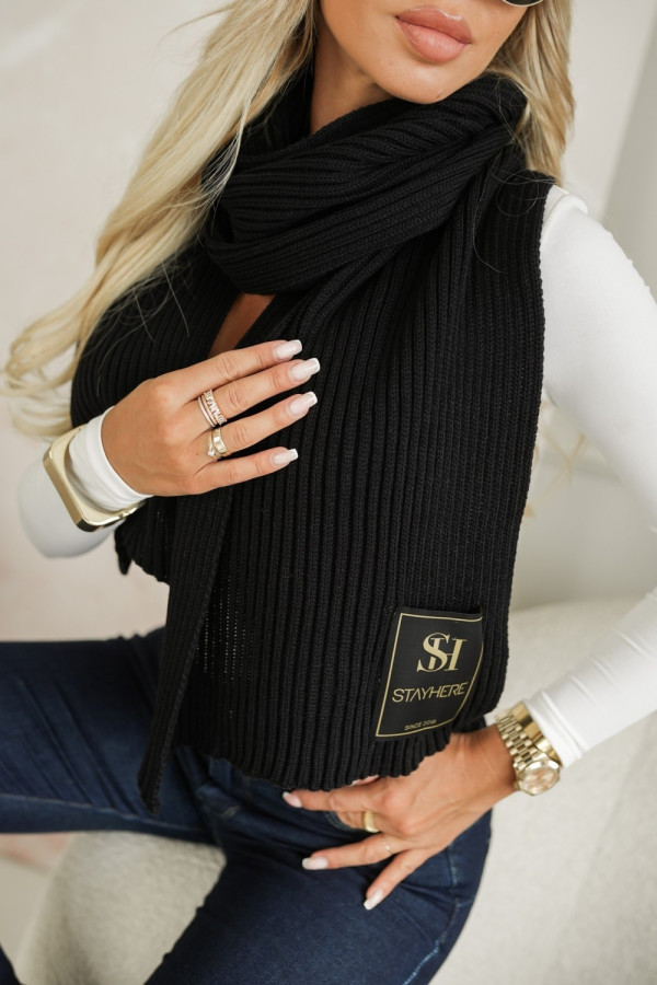 Szal długi z wełną czarny