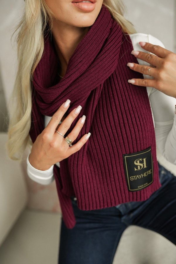 Szal długi z wełną burgundowy