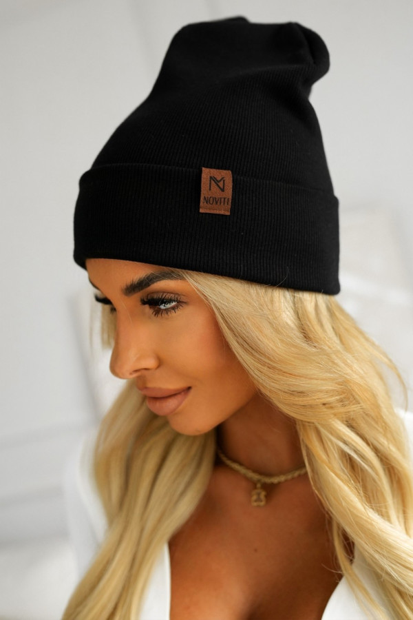 Czapka bawełniana z prążkowanego materiału czarna