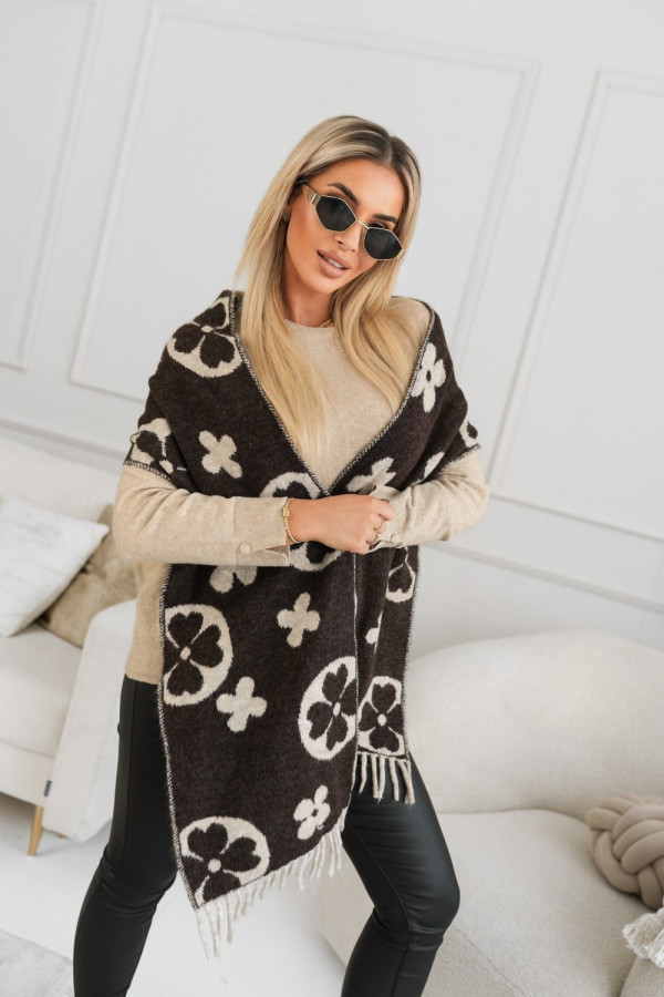 Szal moherowy louis czekoladowo-beżowy