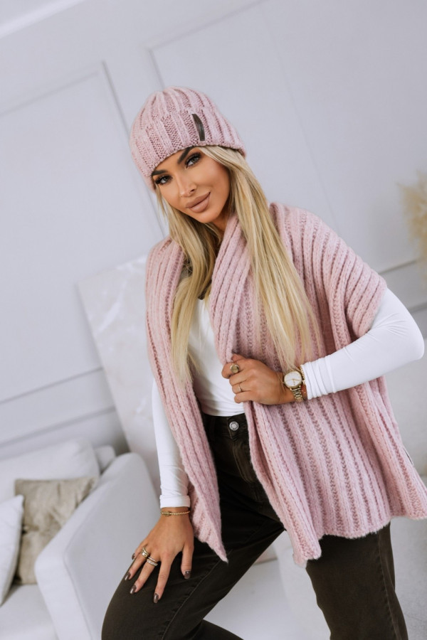 Komplet wełniany zimowy czapka + szal różowy