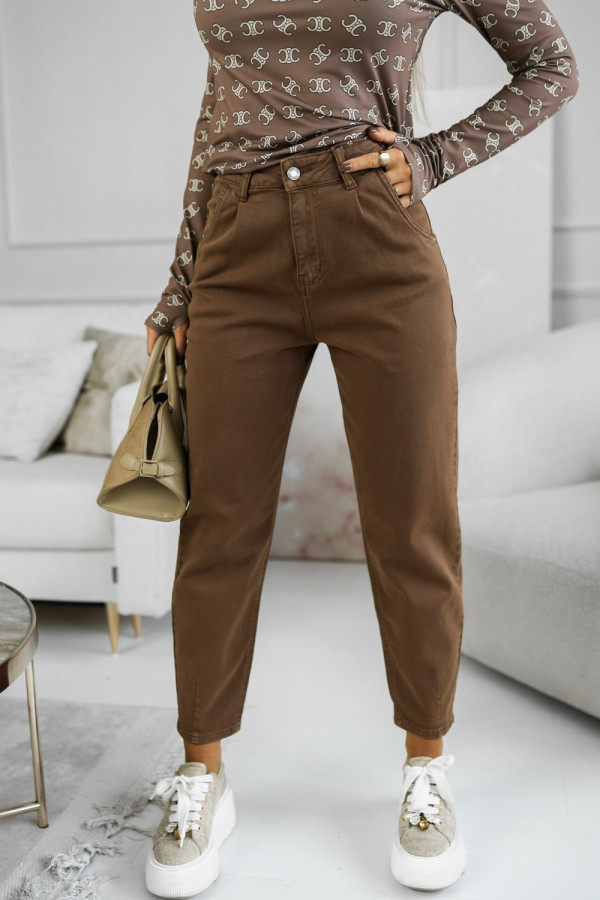 Spodnie jeansowe o kroju balloon z wysokim stanem brązowe