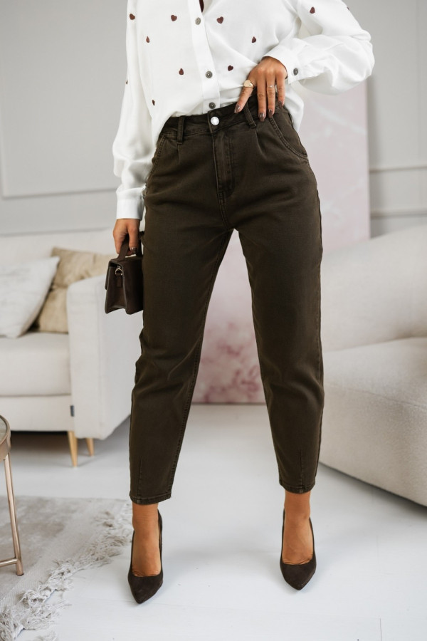 Spodnie jeansowe o kroju balloon z wysokim stanem czekoladowe