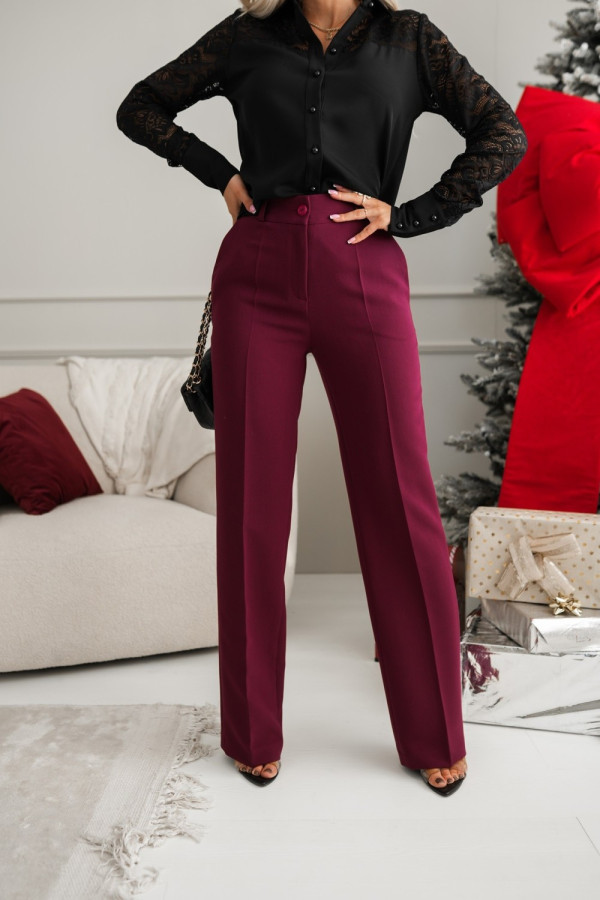 Spodnie klasyczne w kant burgundowe