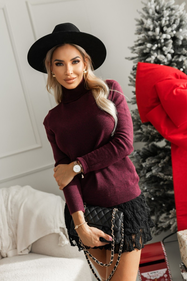 Sweter rimini z golfem basic jagodowy