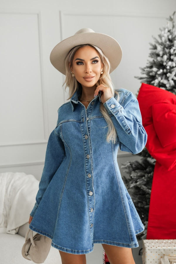 Sukienka jeansowa z kołnierzykiem mini niebieski jeans