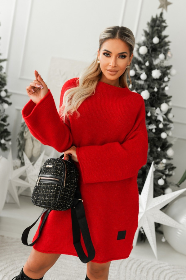 Sweter tunika queen z wełną czerwony