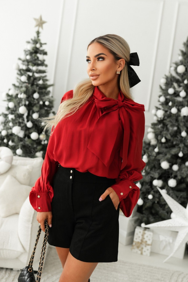 Bluzka z tencelu z elegancką kokardą czerwona