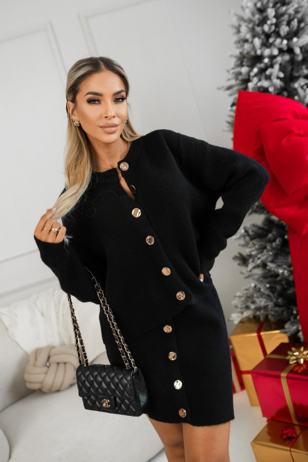 Komplet sweterkowy harmony kardigan + spódnica mini czarny