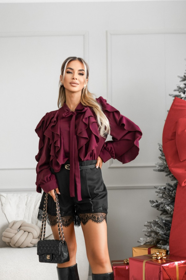 Koszula ralph zdobiona falbanami burgundowa