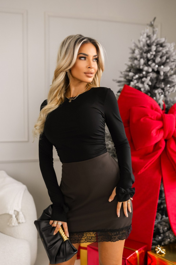 Bluzka milady z efektownymi kokardkami na rękawach czarna