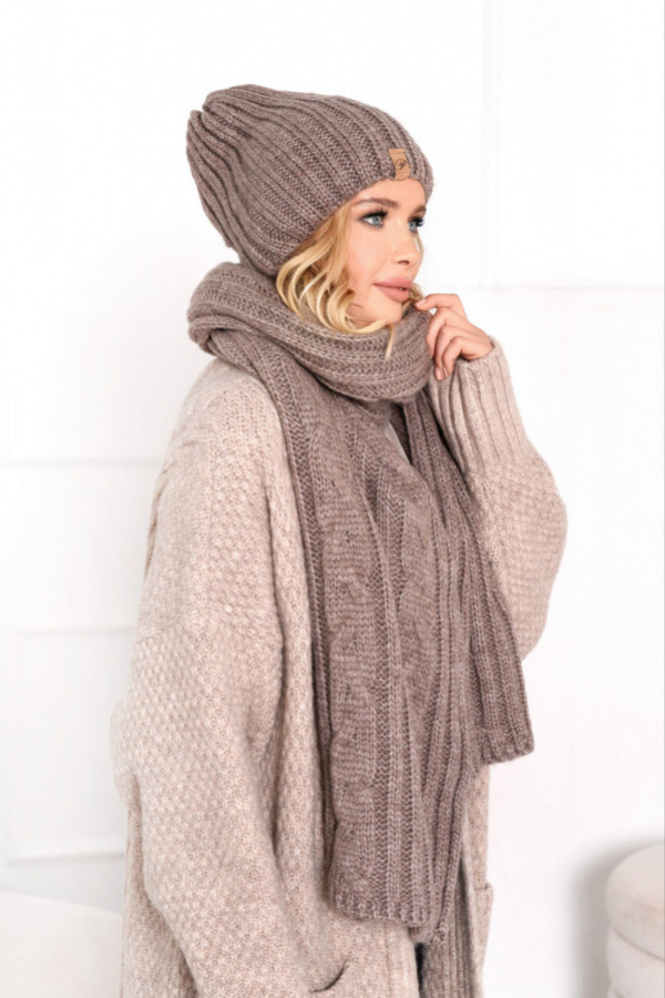 Komplet cosy czapka + szal kakao