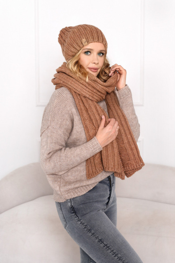 Komplet cosy czapka + szal karmel