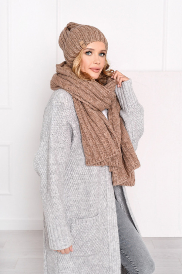 Komplet cosy czapka + szal latte