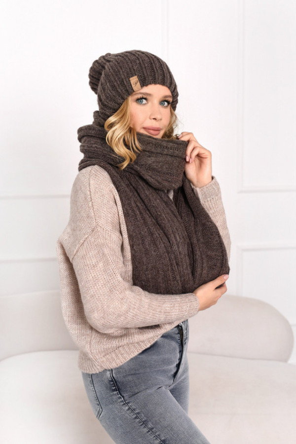 Komplet cosy czapka + szal ciemne kakao