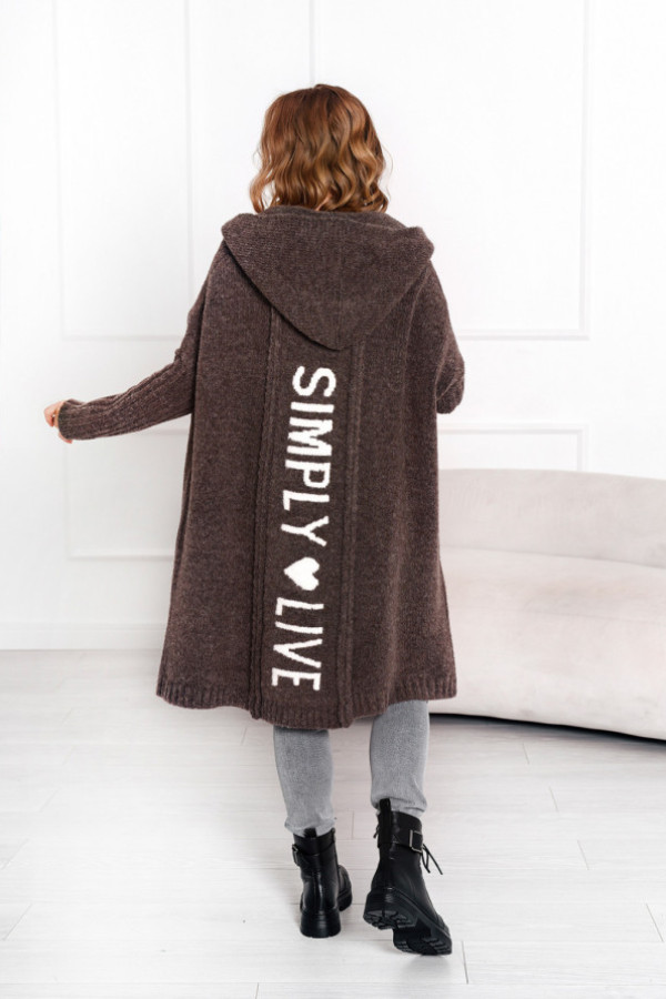 Kardigan z napisem simply ciemne kakao