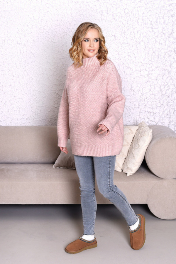 Sweter z półgolfem ryżyk róż