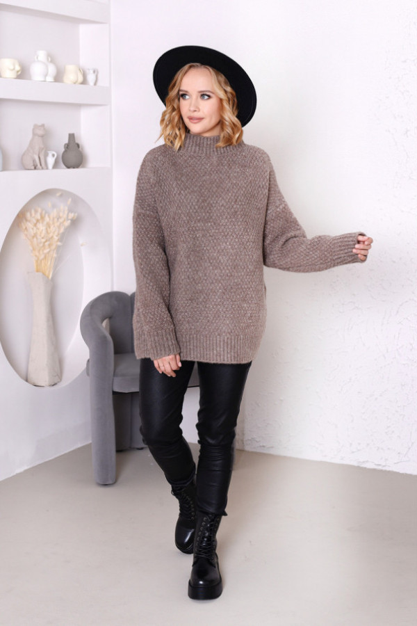 Sweter z półgolfem ryżyk kakao