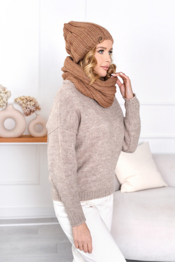 Komplet laura czapka + komin karmel