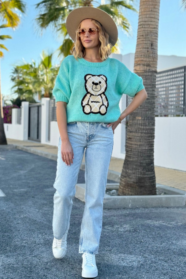 Sweter z misiem bruno seledyn