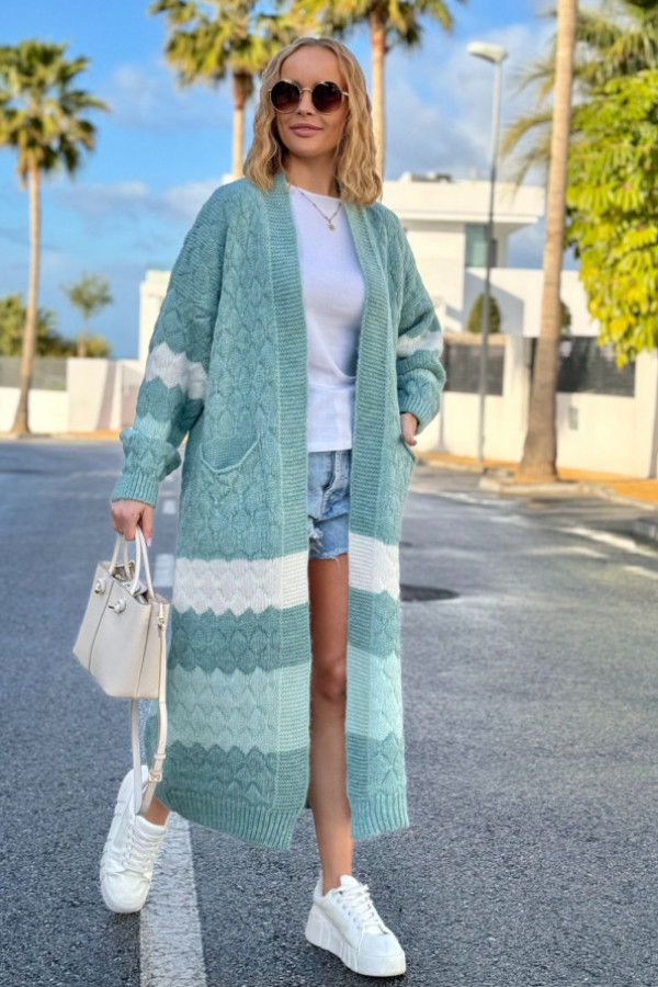 Długi kolorowy kardigan z kieszeniami lucy turkus