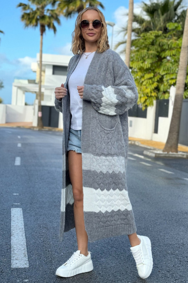 Długi kolorowy kardigan z kieszeniami lucy ciemny szary