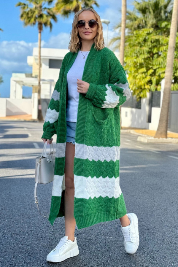 Długi kolorowy kardigan z kieszeniami lucy zielony