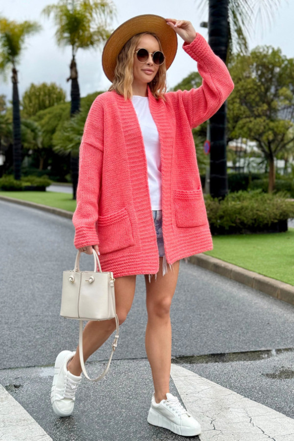 Kardigan oversize z kieszeniami diana koral