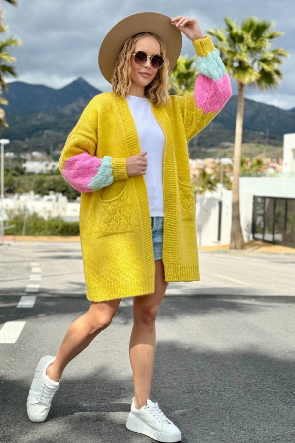 Kardigan oversize z kieszeniami clara cytryna
