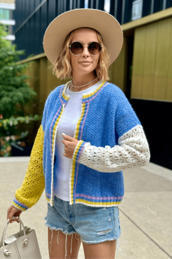 Krótki kardigan alice niebieski-cytryna