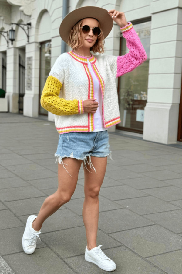 Krótki kardigan alice ecru-cytryna