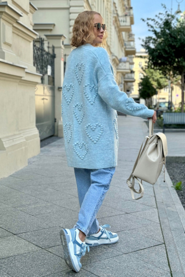 Kardigan w serduszka heart błękit