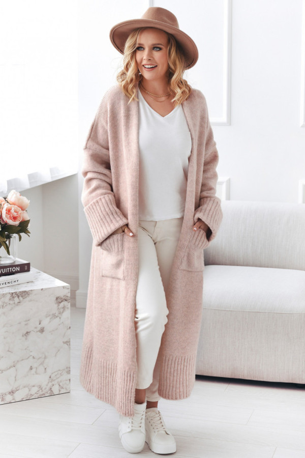 Długi kardigan gloria róż