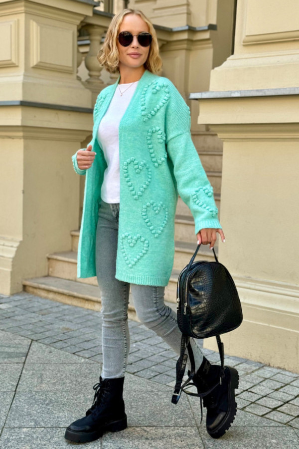 Kardigan w serduszka heart seledyn