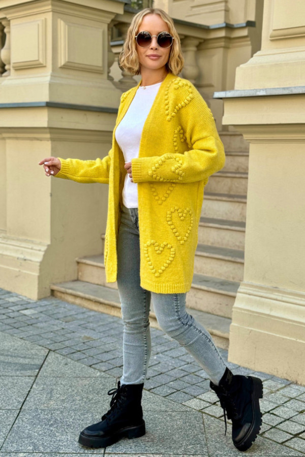 Kardigan w serduszka heart cytryna