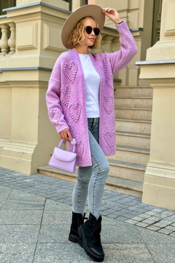 Kardigan w serduszka heart lila