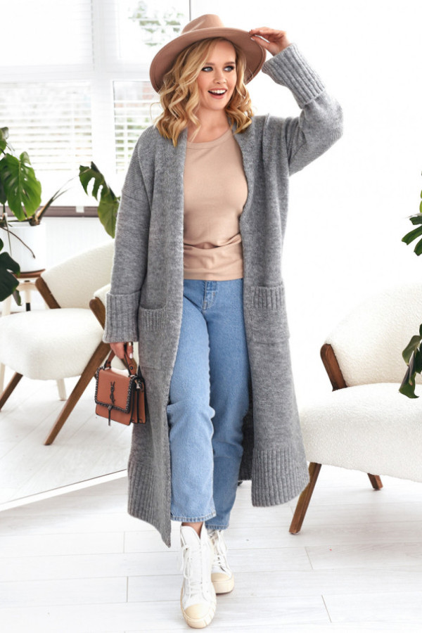 Długi kardigan gloria ciemny szary