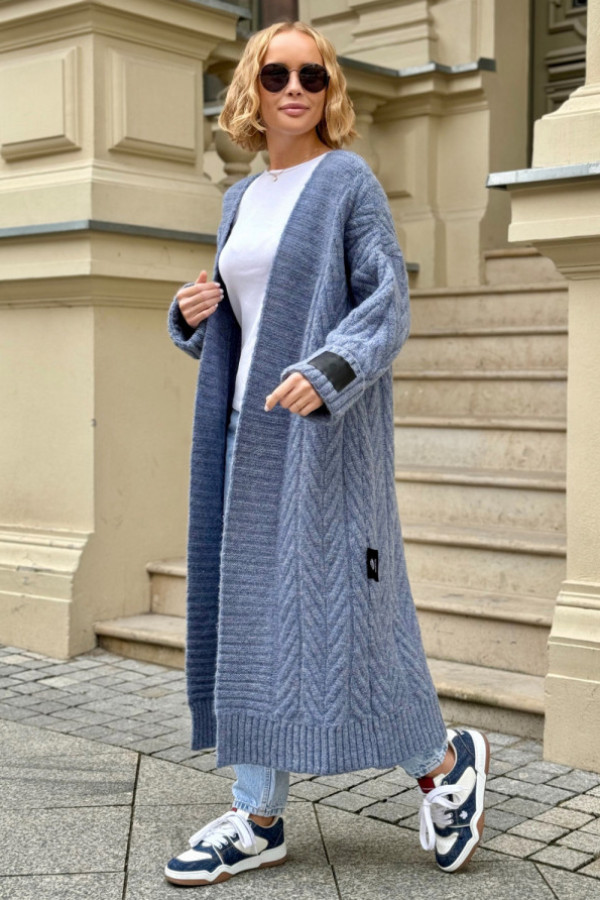 Długi kardigan z ozdobnym splotem kris jeans