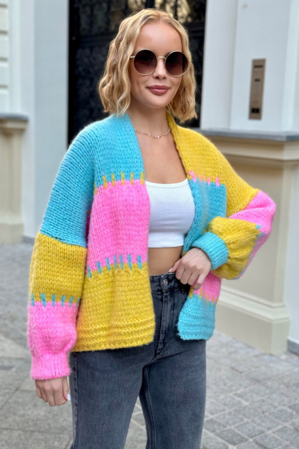 Krótki kardigan oversize aurora niebo-cytryna