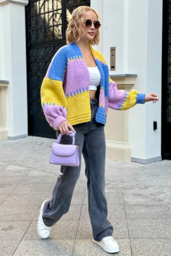 Krótki kardigan oversize aurora niebieski-cytryna