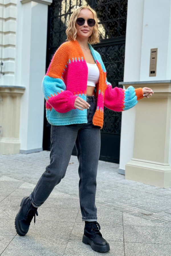 Krótki kardigan oversize aurora pomarańcz-niebo