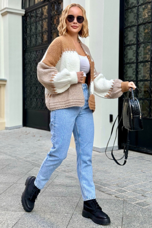 Krótki kardigan oversize aurora karmel-beż