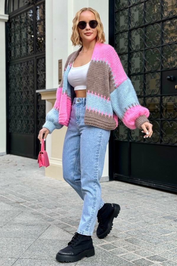 Krótki kardigan oversize aurora kakao-baby róż