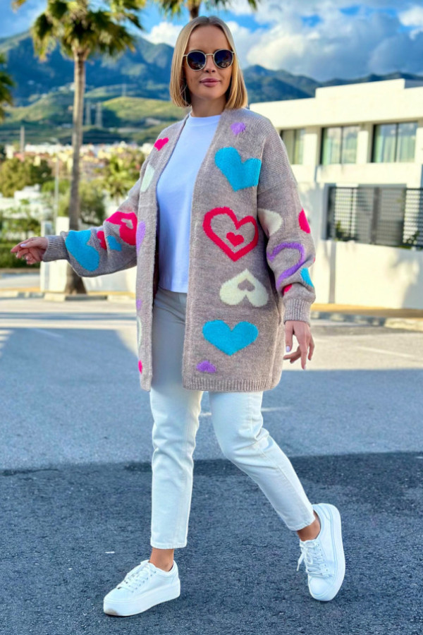 Kardigan oversize w serca matilda beż