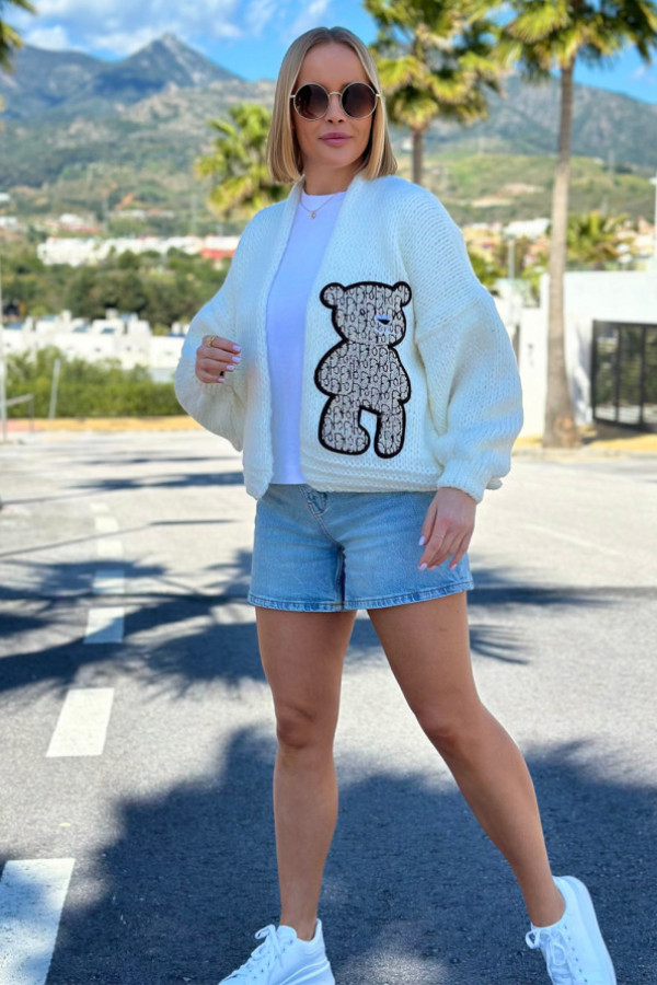 Krótki kardigan oversize teddy ecru