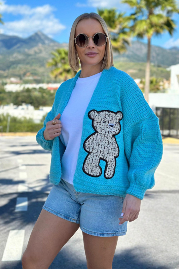Krótki kardigan oversize teddy niebo