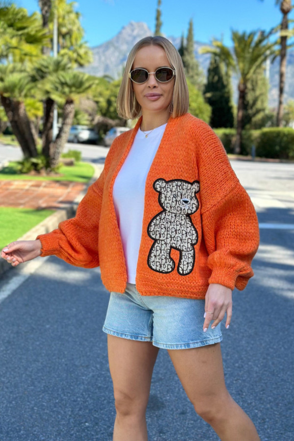 Krótki kardigan oversize teddy pomarańcz