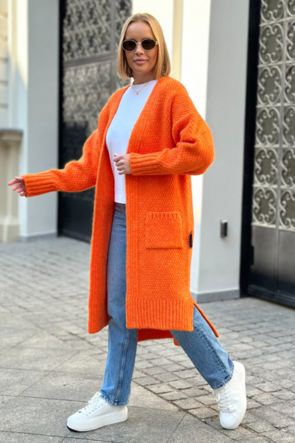 Długi kardigan z kieszeniami aron pomarańcz